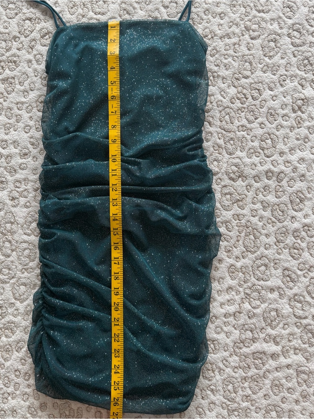 Windsor Dark Green Sparkle Ruched Spaghetti-Strap Mini Dress - Picture 7 of 7